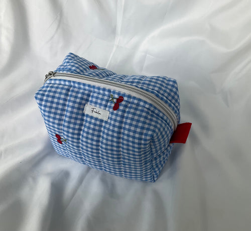 Cherry Gingham Quilted Pouch.