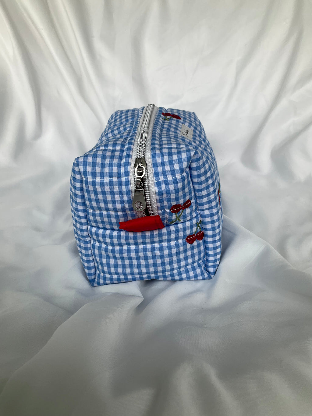 Cherry Gingham Quilted Pouch.