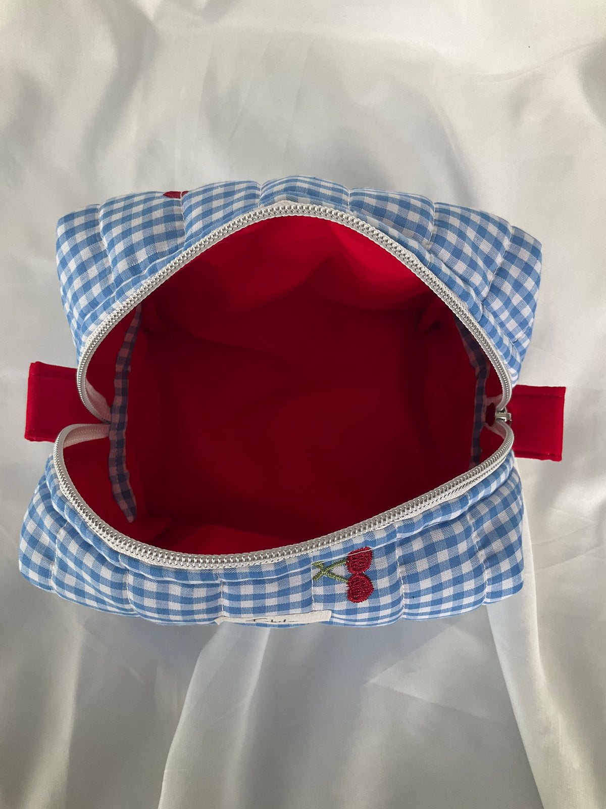 Cherry Gingham Quilted Pouch.