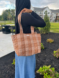 Brown Plaid Quilted Tote Bag