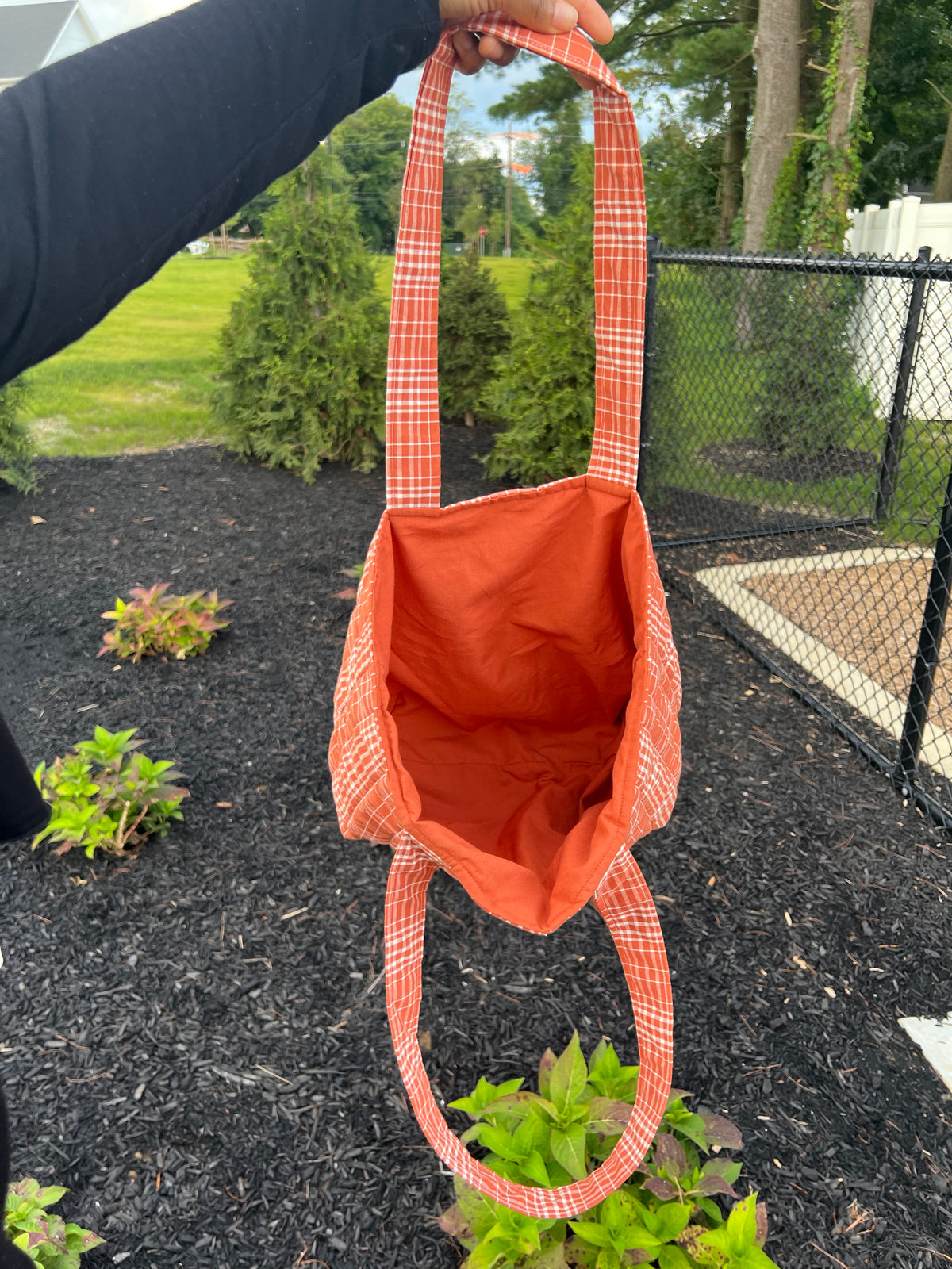 Orange Plaid Quilted Tote Bag