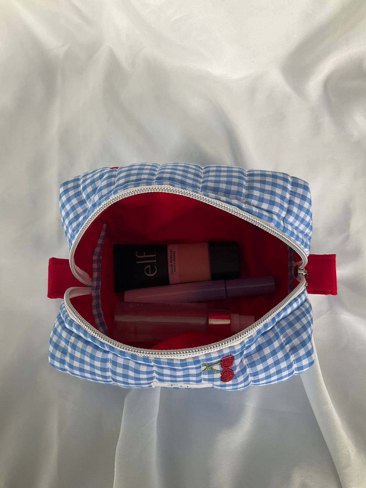 Cherry Gingham Quilted Pouch.